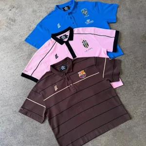 Garment Manufacturers Factory Custom logo Striped Polo Shirts Jersey T shirts Embroidery Football logo T shirt Men