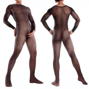 Gay Boy Mid-Rise Men’s Underwear Lingerie Sexy Breathable Nylon Body Stockings with Trample Feet Feature