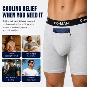 Gel Ice Pack Underwear Secure Zipper Pocket Sauna Cooling Comfort Post Surgery Workout Summer Heat Relief Mens Boxer Briefs