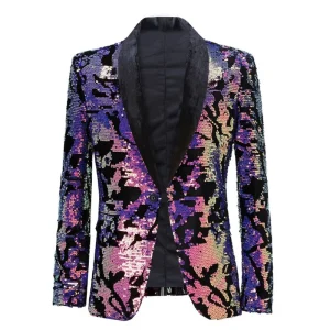 Glitter Sequins Velvet Tuxedo Blazer Men’s Singer Host Stage Performance Costume Slim Fit Fashion Coat