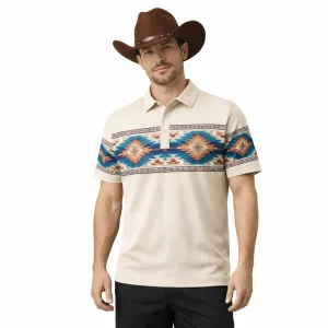 Golf Clothing Manufacturer Design 4 Way Stretch Quick Dry Slim Fit Men’s South Western Print Sublimation Polo Shirt Custom logo