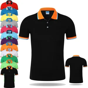 Golf Custom Logo Mens Polo Shirts Double Color Embroidered 100% Cotton Short Sleeve Sports Polo Shirts