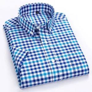 Good Quality Newest Design Solid Slim Fit Long Sleeve Plaid Pattern Casual Shirt for Men