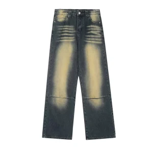 Gothic Alphabet Embroidery Stonewashed Loose Fit High Street Style Men’s Denim Jeans Spring Winter
