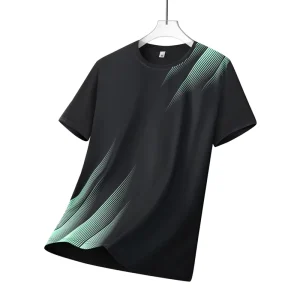 Gradient Line Print Casual Short Sleeve Cooling 100% Polyester Outdoor Men’s Sportswear T-shirt