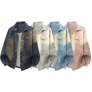 Gradient Tie dye Oversized Shirt Jacket Turn Down Collar Snap Button Closure Casual Men’s Streetwear Top