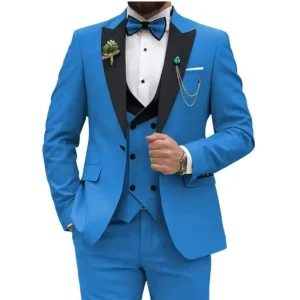 Groom Best Man Wedding Men’s Suit Top & Vest & Pants 3 Piece Set Fashionbisou