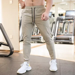 Gym Quick Dry Ice Silk Trousers Solid Color Mid Waist Loose Workout Pants Men Training Sport Nylon Track Pants for Men