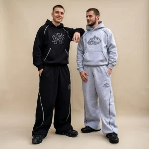 Gym Set Men CottonWashed Cotton Men’s Tracksuit Set Vintage Garment Dyed Oversized Hoodie and Wide Leg Pants for Casual Wear