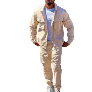 HC Custom Men’s Casual Fashion Trend Slim Fit Long Sleeve Jacket Pants Workwear Set ODM