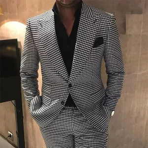 HD181 Plaid Men Suits for Wedding 2 Piece Houndstooth Checkered Groom Tuxedos with Pants
