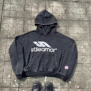 HD2524 Custom Streetwear Cropped Vintage Hoodie Heavyweight 400Gsm French Terry Acid Wash Rhinestone Hoodie for Men