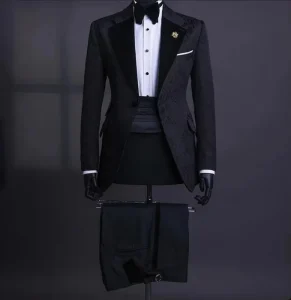 HD297 Jacquard Men Suit Set 2 Piece Blazer Black Pants Trousers Wedding Tuxedo Groom Prom Coat Customized Formal Office Jacket