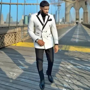 HD298 Tailored Made Peak Lapel Ivory Double Breasted Men Suits Groom Tuxedo Slim Fit Male Costume Homme Mariage 2 Pieces