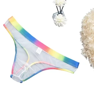 HL059 Trade Spot Men’s Sexy Underwear See-Through Rainbow Edge Thong Low-Rise Quick-Drying Breathable Dew Point Temptation