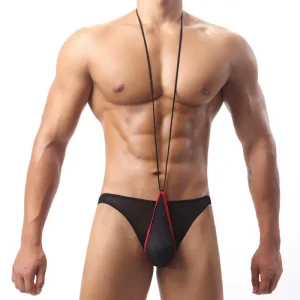 HL095 Spot Men’s Nylon Ice Silk Sex Underwear Hole-Free Ultra-thin Sexy Hanging Neck Briefs Gay Same-sex