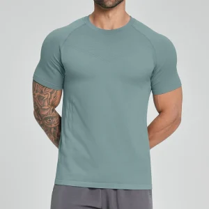 HONFIT Custom Logo Men’s Seamless Muscle Fit T Shirt Breathable Mesh Short Sleeve Crew Neck Gym Workout Athletic Tee