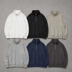 Half Zip Solid Stitching Collar Anti Wrinkle Sweatshirt Men’s Autumn Short Top Heavy weight Pullover Sweatshirt