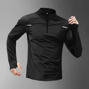 Half Zipper Sporty Letter Pattern Men’s Summer Long-Sleeved Quick-Drying Thin Training Collar Fitness Outdoor Running Ice Silk