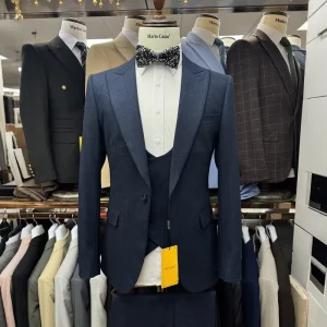 Handmade Custom Men’s Tuxedo Suit 3 Piece Wedding Groom Blazer Vest & Pants for Prom Beaded Formal Wear