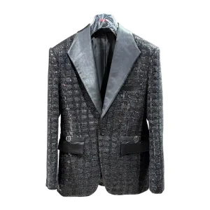 Handmade Sequin Men’s Blazer Contrast Satin Lapel Patchwork Sparkly Party Streetwear Formal Outerwear