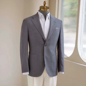 Haute Couture Men’s Gray Wool Fabric Single Breasted V Neck Collar Bespoke Wedding Suit High Quality Plus Size Design Blazers