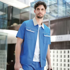Heavy Duty Short Sleeve Workwear Set Thickened Poly cotton Summer Uniform Industrial Strength T C Fabric Safety Suit for Men