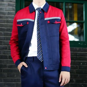 Heavy Duty T C Work Uniform Set Long Sleeve Reinforced Wear Resistant Safety Suit for Men