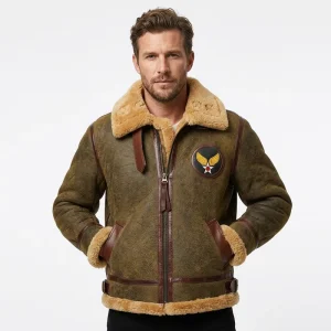 Heavy Men’s Vintage Oil Waxed Sheepskin Leather Coat Winter Casual Double Leather With Small Wings Long Thick Zipper Closure