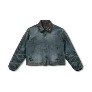 Heavy Washed Rivet Cat Whisker Leather Collar Work Men’s Jacket for Men Women’s Varsity