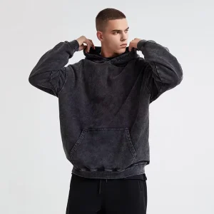 Heavyweight 100% Cotton Sweatshirts Acid Washed Vintage Logo Pullover Oversized Custom Hoodie Men’s Hoodies