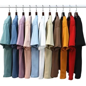 Heavyweight 220GSM 100% Cotton T-Shirt Men’s Drop Shoulder Crew Neck Blank Custom Printed Casual Tee