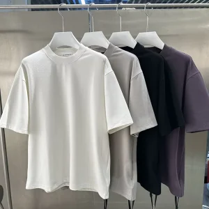 Heavyweight 250gsm Knitted Cotton Blank Short Sleeve Men’s Round Neck Oversized Casual Letter Pattern T-Shirts