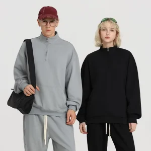 Heavyweight 460g Terry Sweatshirts Casual Half Zip Stand Collar Sweatshirts Solid Color Sweatshirt for Men