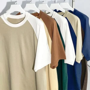 Heavyweight Cotton 300gsm T Shirt Men’s Raglan Sleeve T-shirts Custom Crewneck Contrast Color T Shirts