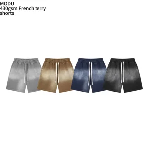 Heavyweight Men’s Shorts Monkey Wash Retro Blank Custom Logo 100% Cotton Spray Dyed French Terry Streetwear Shorts for Men