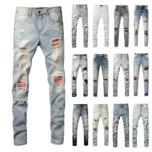 Heavyweight Men’s Straight Jean American Streetwear Trousers Hole Vintage Slim Fit Distressed Stone Washed Jeans Pants