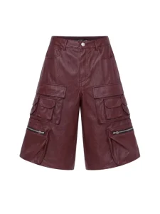 Heavyweight Vintage Baggy 100% Pu Leather Cargo Custom Logo Streetwear Men’s Shorts Clothing Manufacturer