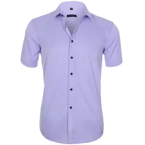 High Elastic Men’s Stretch Short Sleeve Dress Shirt Slim Fit Non Ironing Business Casual Shirt for Summer Office
