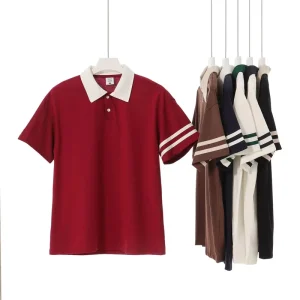 High End 100% Cotton Men’s T shirt 210g Heavyweight Mock Neck Short Sleeve Top for Summer Street Style Professional Beige