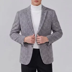 High End 100% Wool Men’s Blazer Unique Mottled Texture Suit Jacket Smart Casual Professional Outerwear