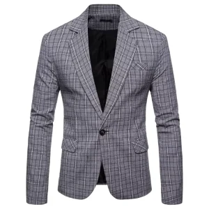 High Neck Blazer for Men Plaid Tuxedo Suit Jacket