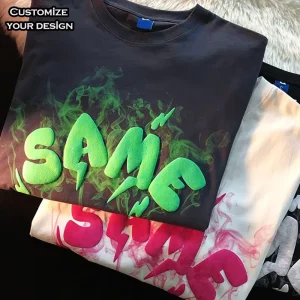 High Quality 100% Cotton Oem Your Brand Tshirt Custom 3D Foam Puff Printing Logo Unisex Short Sleeve Men’s Plus Size T-shirts