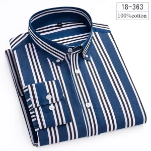 High Quality 100% Cotton Thin Striped Long Sleeve Shirts for Men Smart Casual Breathable Eco-Friendly Spring Fashion Clothes