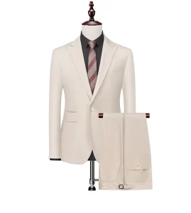 High Quality Beige Business Casual One Button Single Breasted Peaked Lapel Blazer Pant 2-Pieces Men’s Suit