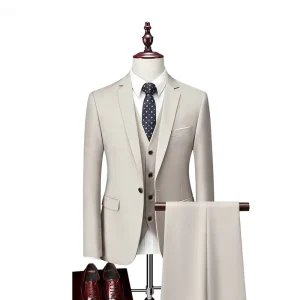 High Quality Classic Solid Men’s 3 Pieces Wedding Blazer Vests Pants Set Men Formal Business Suits