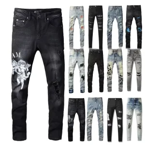 High Quality Cotton Streetwear Distressed Wash Straight Style Stonewashed Denim Trousers Pants Men’s Jeans