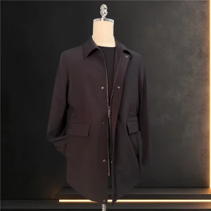 High Quality Custom Fashion Men’s Casual Trench Coat Classic Men’s Outerwear Solid Color Trench Coat Men’s Sets