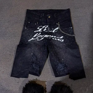 High Quality Custom Gym Summer Cargo Plus Size Men’s Shorts Men Black Denim Shorts Men in Cargo Rhinestone Screen Print Shorts