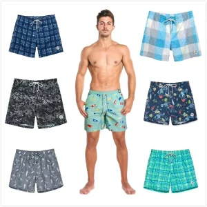 High Quality Custom LOGO Men Mid Summer Running Shorts Mens Stripe Swim Trunk Mesh Lining Swimming Trunks